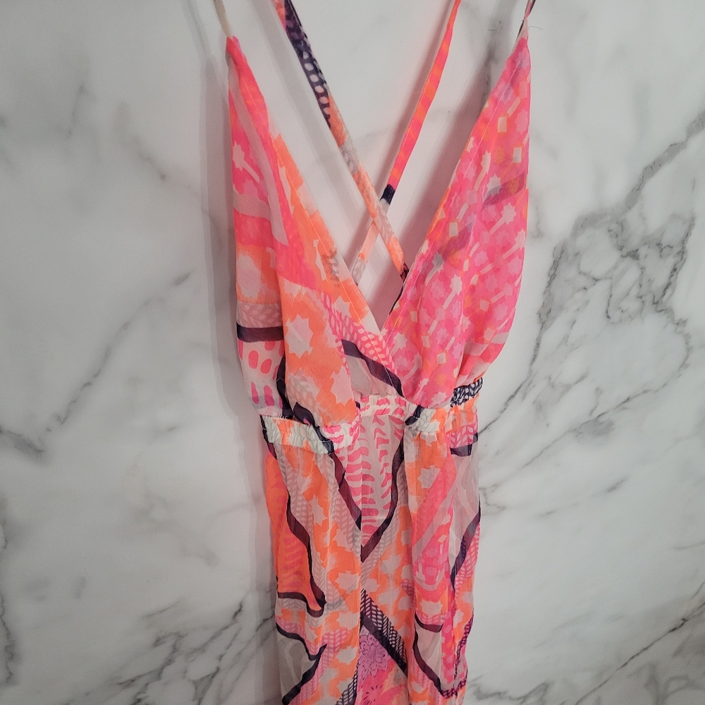 Neon Aztec Maxi Sheer Swim Cover-Up (One Size)